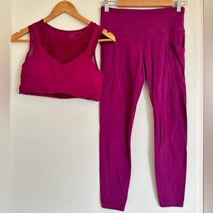 Athleta Purple Matching Yoga Pants and Sports Bra Bundle Size Small Magenta
